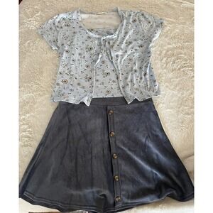 Knitworks Floral Open Cardigan Top and Corduroy Skort Set Casual XL 16